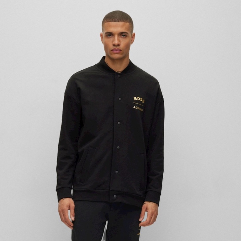 NWOT Hugo Boss AJBXNG black cotton pullover with buttons sweatshirt